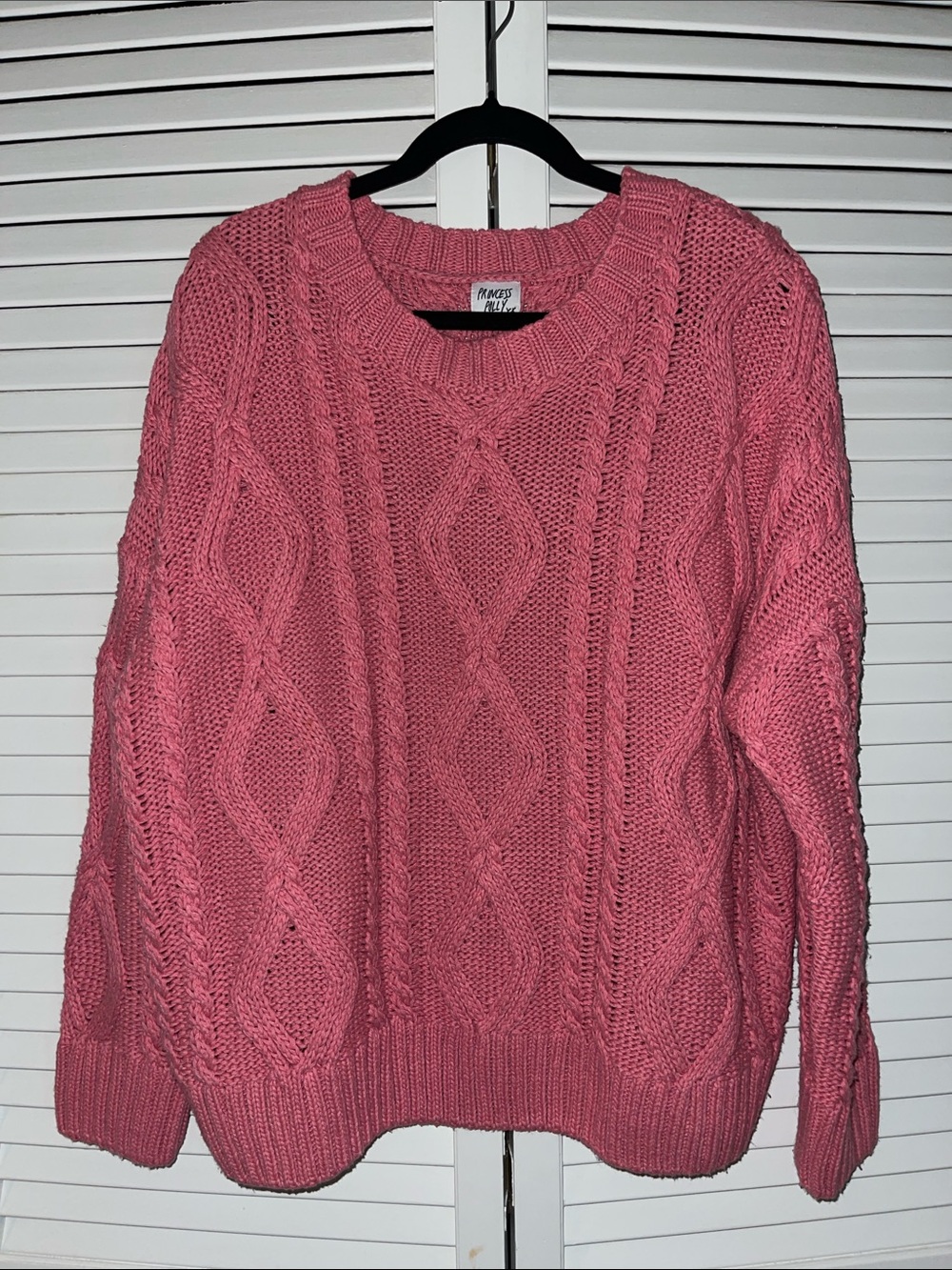 Princess Polly Oversized Pink Cable Knit Crewneck Sweater, Size M/L